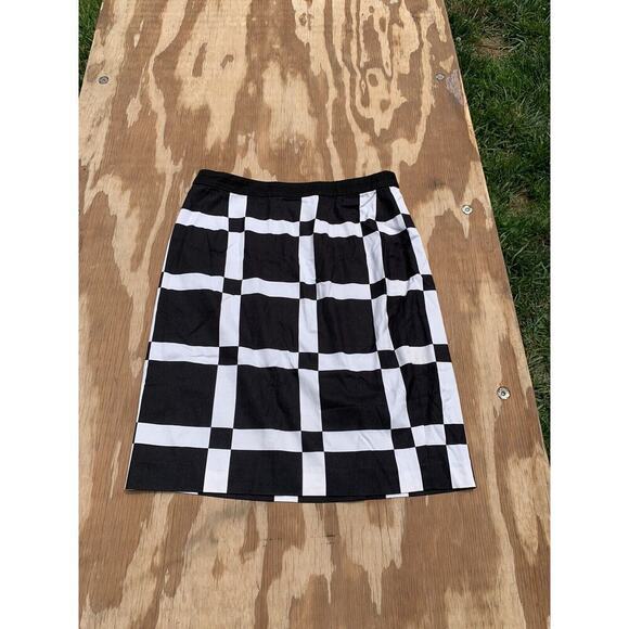 Halogen Skirt Womens 4 Petite Black White Check Straight Lined Career retro‎ - Picture 1 of 5